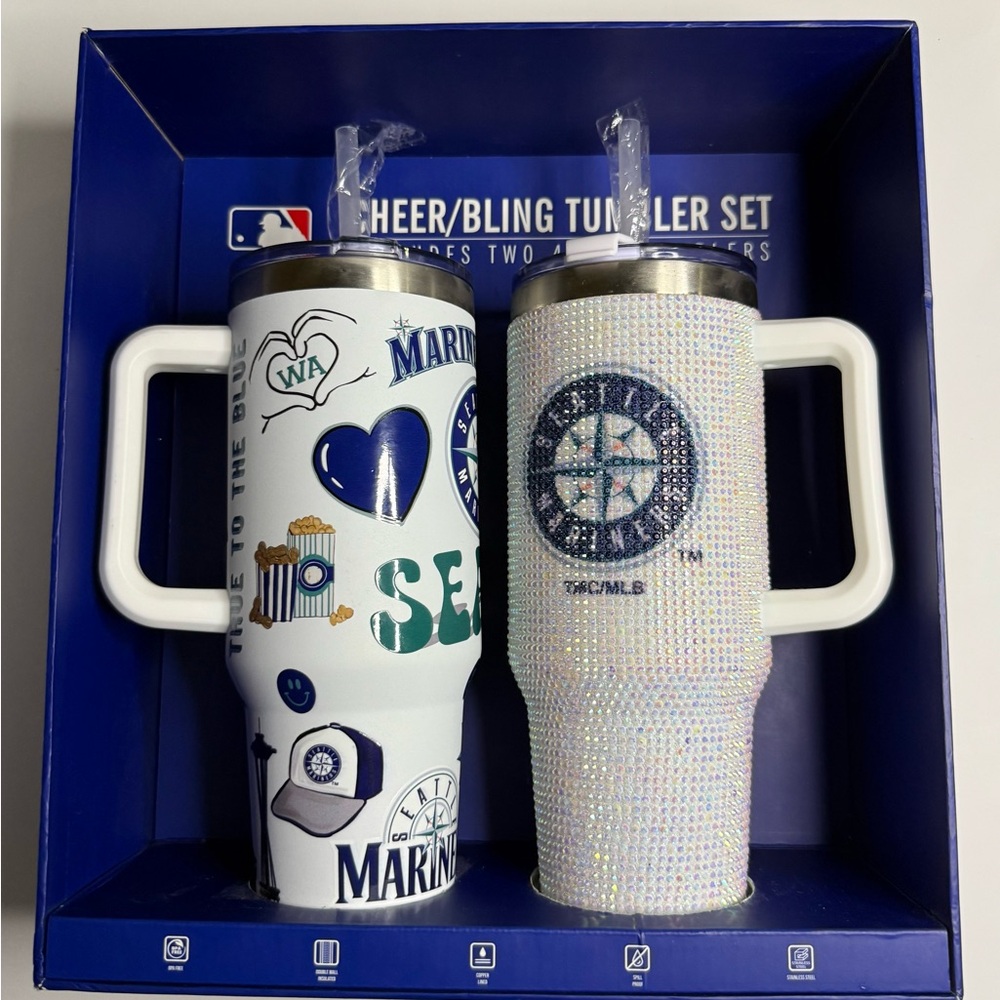 MLB Seattle Mariners Cheer/Bling Tumbler Set - Two 40oz tumblers.